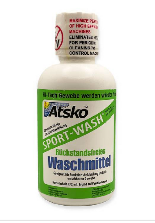 Atsko Waschmittel Sport-Wash<br>100% abbaubar, auf Basis von Kokosnuss <br>für alle Outdoor-Textilien geeignet <br>18 Waschgänge