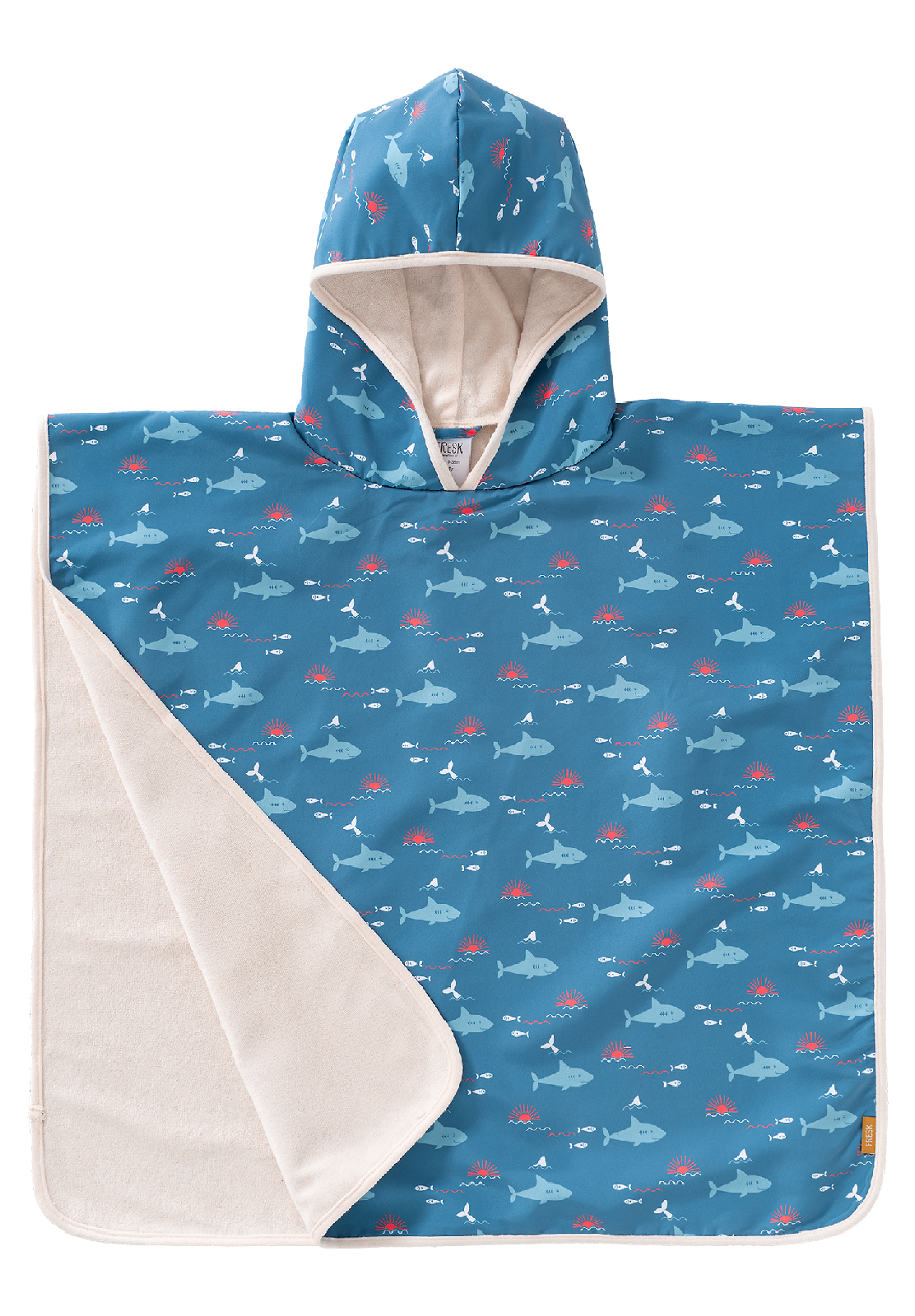 FRESK Kinder UV-Bade-Poncho Cape Badetuch mit UV-Schutz 50 blau Hai
