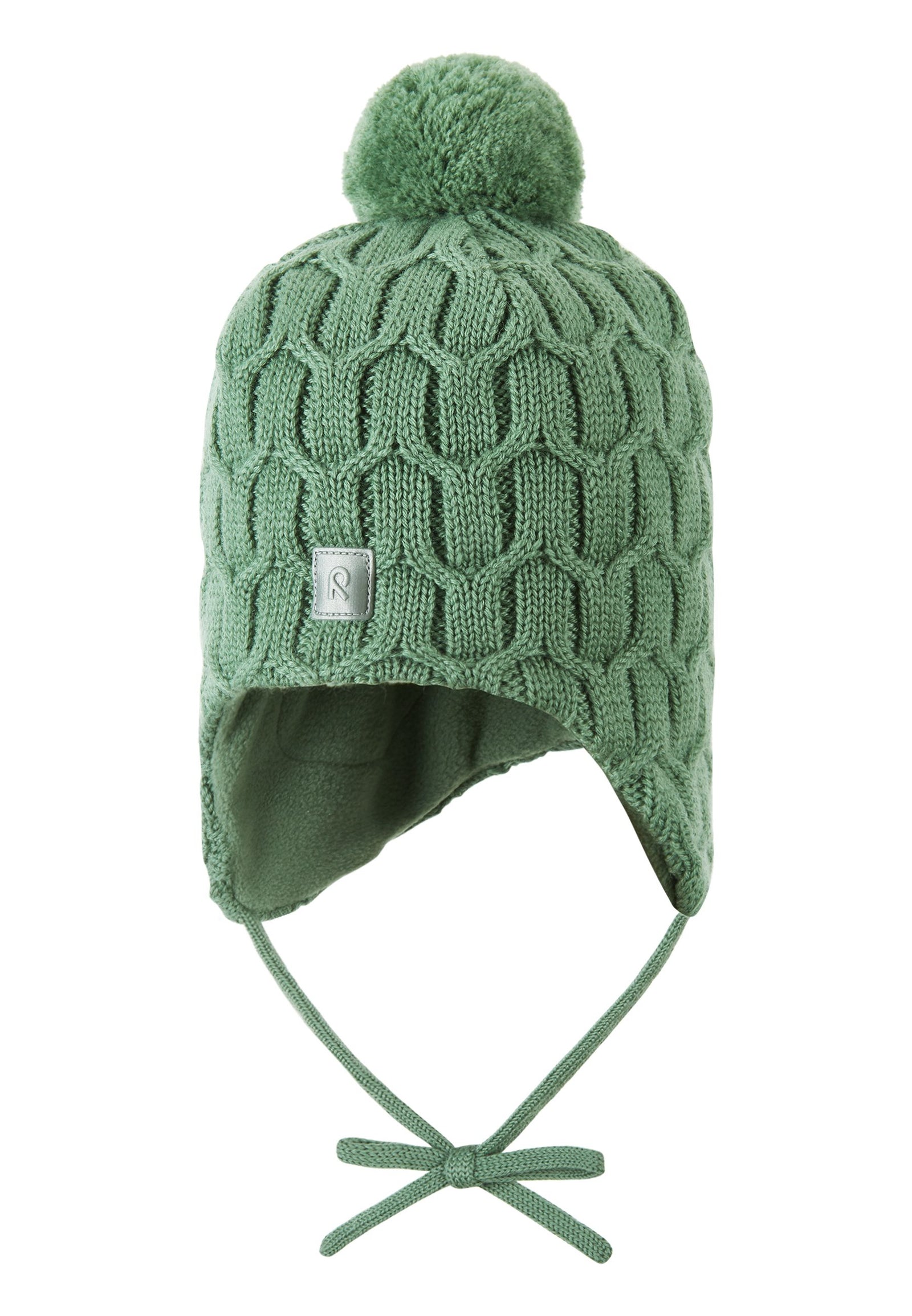 Reima Kinder Wintermütze aus Merinowolle mit Bändel zum Binden Nunavut grün 5300065B 8680
