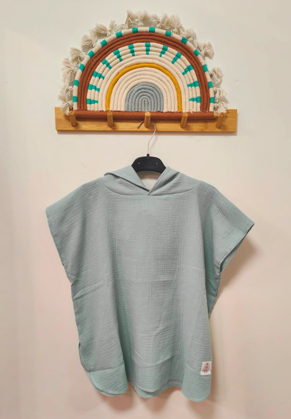 dünner Kinder Bade-Poncho / Cape / Badetuch aus Musselinstoff mint