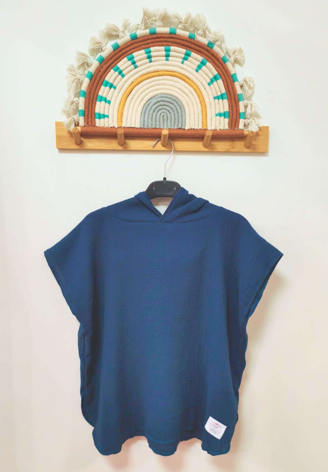 dünner Kinder Bade-Poncho / Cape / Badetuch aus Musselinstoff blau