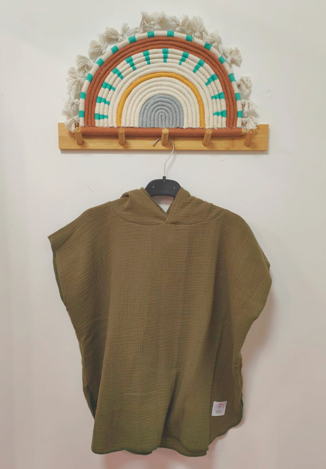 dünner Kinder Bade-Poncho / Cape / Badetuch aus Musselinstoff grün