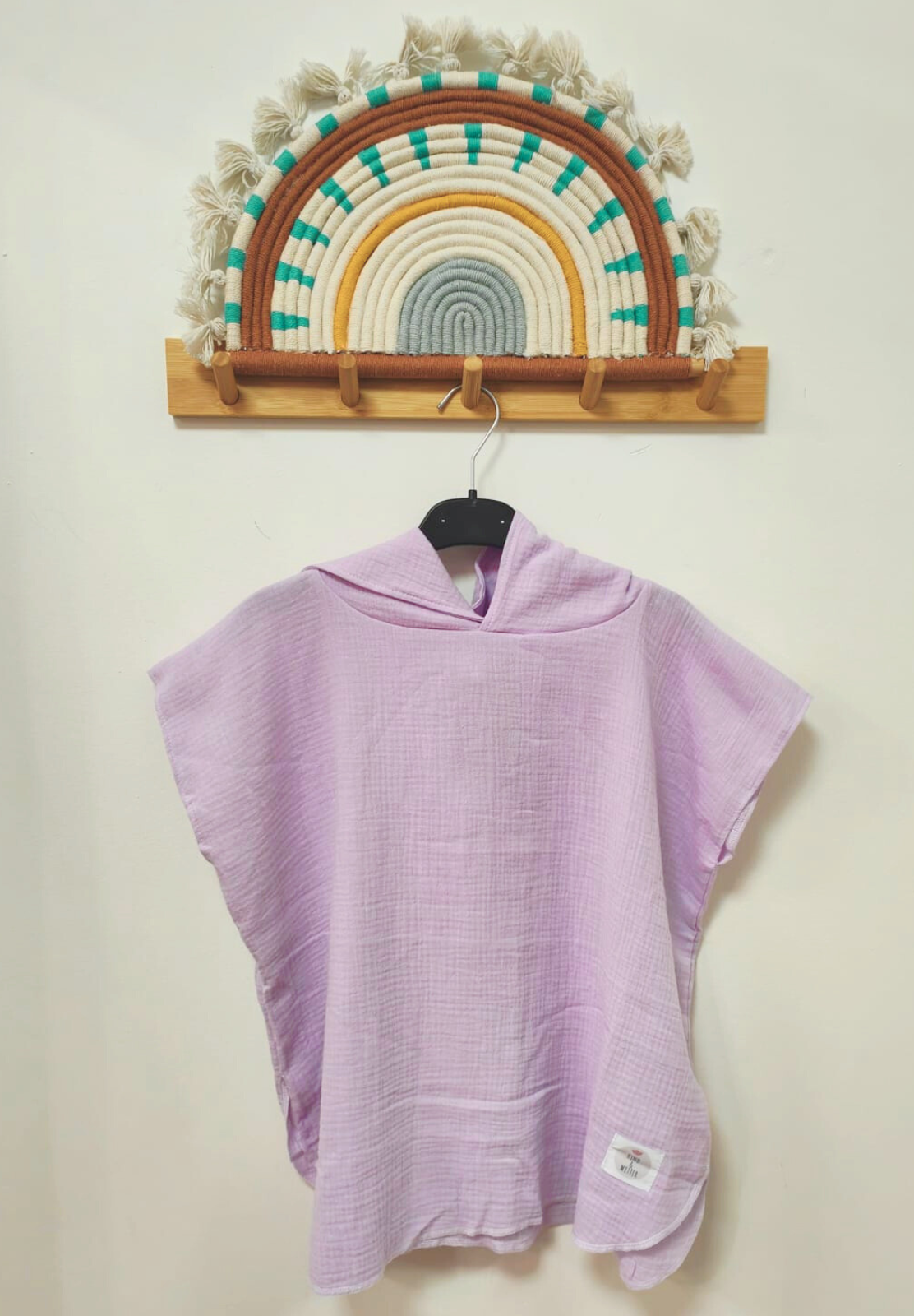 dünner Kinder Bade-Poncho / Cape / Badetuch aus Musselinstoff lila