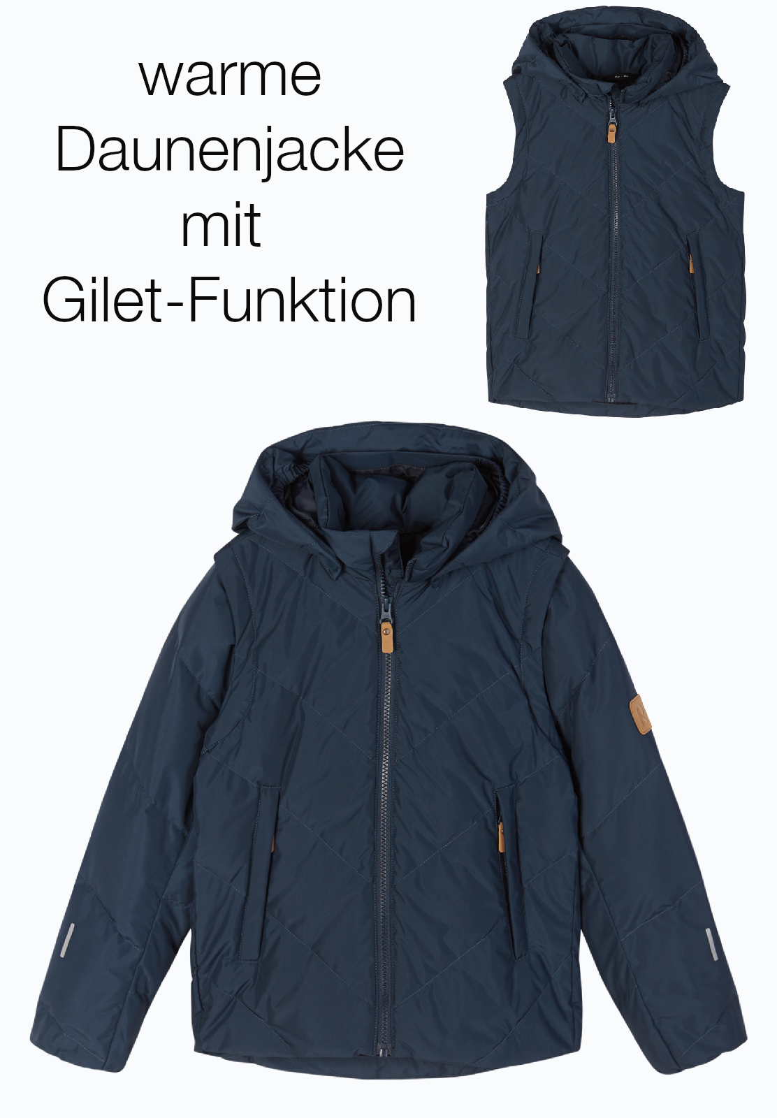 REIMA Kinder Daunen-2in1-Jacke mit Giletfunktion Porosein blau 5100030A 6980