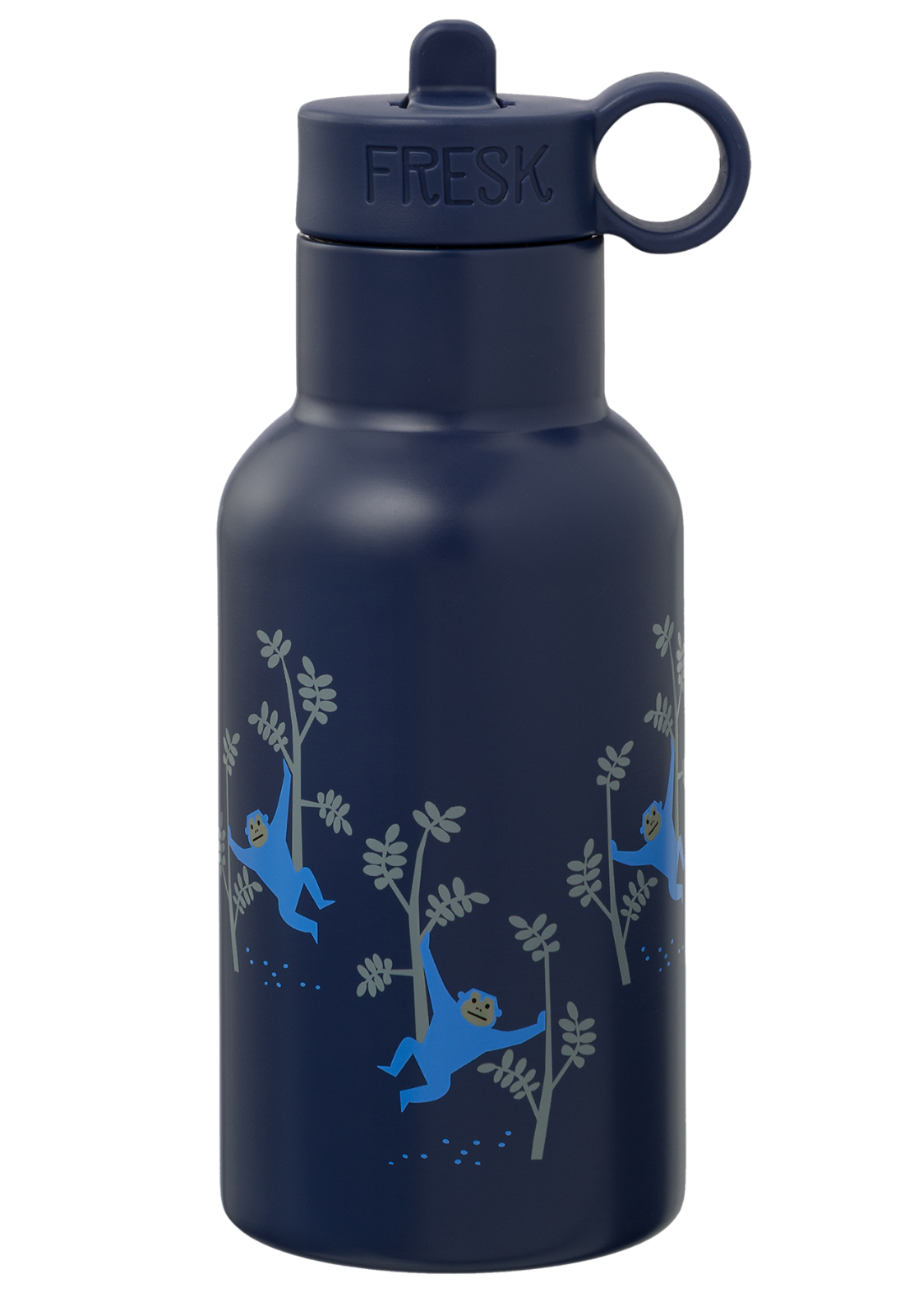 FRESK Kinder Trinkflasche/Thermosflasche 350ml mit 2 Deckeln & Reinigungsbürste monkey blau