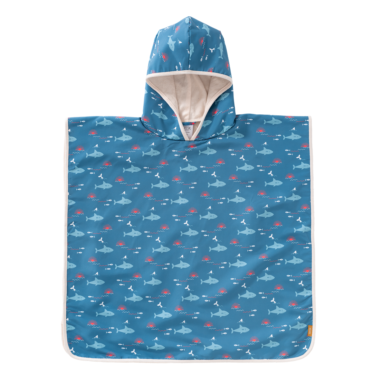 FRESK Kinder UV-Bade-Poncho Cape Badetuch mit UV-Schutz 50 blau Hai
